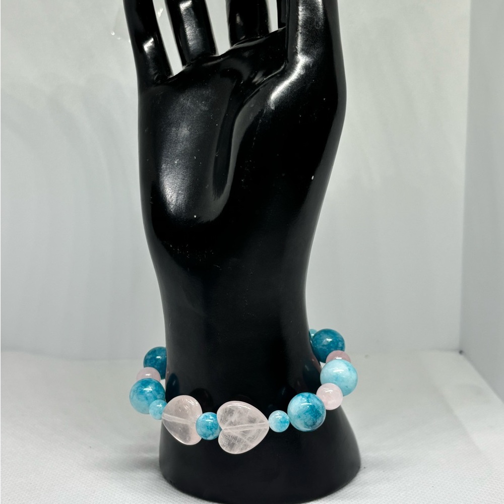 Ocean Blue Jade and Rose Quartz Calming Love Bracelet - Picture 4 of 4